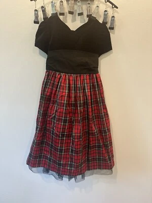 Vestido de fiesta vintage de terciopelo y seda tartán Laura Ashley con lazo | Talla 5 Foto 1 de 4