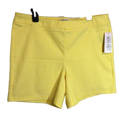 Nanette Lepore Shorts Size XL Yellow Glimmer White Gingham High Rise Pull On - Image 1 of 4