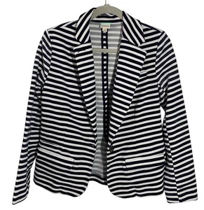 Merona Women's Size M Navy & White Striped Long Sleeve Button Up Blazer Academia - Picture 1 of 10