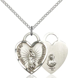 925 Sterling Silver Our Lady Guadalupe Virgin Mary Heart Medal Necklace Pendant - Picture 1 of 1