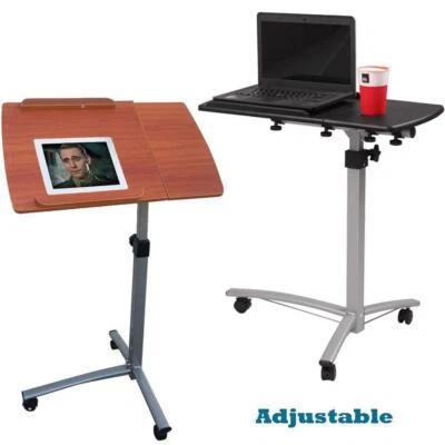 Portable Height Adjustable Computer Mobile Rolling Desk Laptop Table Bed Stand - Image 1 of 4