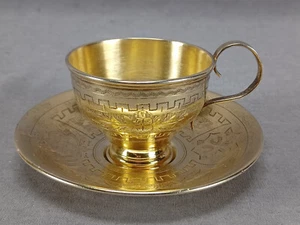 Pyotr Abrosimov Moscow Russian Gold Washed Silver Demitasse Cup & Saucer C.1887 - Picture 1 of 17