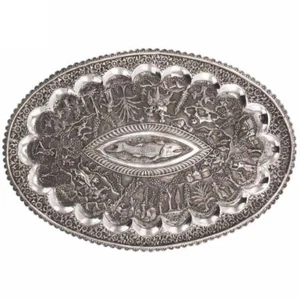 ANTIQUE INDIAN LARGE SILVER OVAL PLATTER, LUCKNOW, INDIA – LATE 19TH CENTURY - Picture 1 of 7