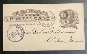 Antique 1890-US Stamped Postal Card UX8-RARE PURPLE Chelsea, Vermont Cancel - Picture 1 of 4