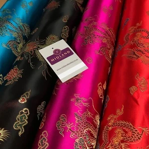 £8.15 Chinese oriental Dragon silky satin brocade dress fabric 45" wide M797 - Picture 1 of 25