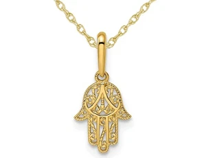 Collar colgante Hamsa de oro amarillo de 14 K con cadena - Imagen 1 de 4