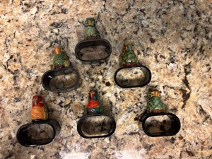 Set 6 porta tovaglioli uccellini in legno colorati dipinti a mano vintage - Foto 1 di 7
