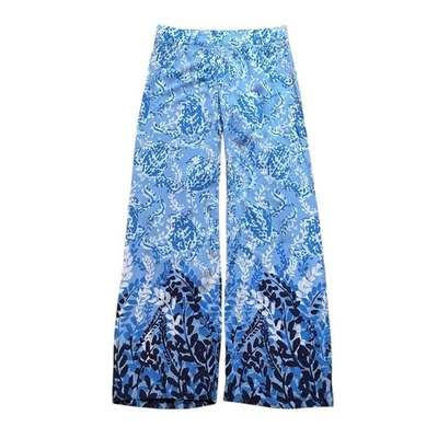 Pantalones de pierna ancha Lilly Pulitzer azul tortuga marina playa informales talla pequeña Foto 1 de 4
