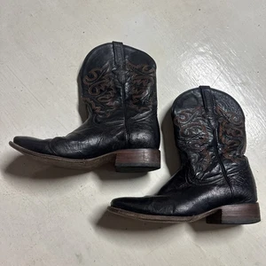 Schwarz Leder Straußen Stiefel Herren 8,5 Run Large Cowboy 27,5 Eckige Zehe Vaquero - Bild 1 von 19