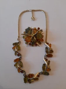 Vintage Exquisite Glass Brooch & Necklace Set - Signed - Picture 1 of 22