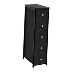 Narrow Storage Cabinet for Small Spaces Slim Bathroom Dresser 5 Drawers Black - Picture 1 of 7