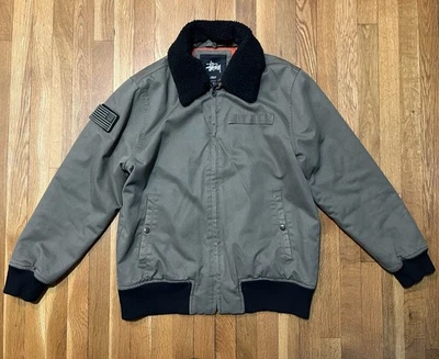 Stussy Troop Flight Bomber Jacket Quilted Lined Streetwear Green Orange Men's L - Image 1 of 4