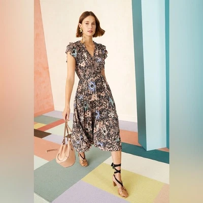 Vestido midi floral Ulla Johnson Rema em coral desbotado, tamanho 12 - Imagem 1 de 4