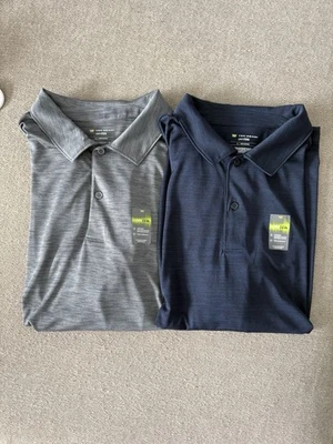 2 Tek Gear Drytek Breathable Wicking Polos Navy Blue & Gray Performance Shirts L - Image 1 of 4