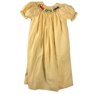 Lolly Wolly Doodle Long Yellow Check Trucks Smocked Dress Size 6 - Picture 1 of 16