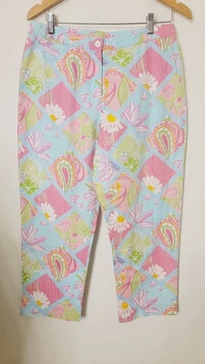 Calça Capri Lilly Pulitzer Feminina Tamanho 10 Floral Elástica Cropped Antiga 30x24 Divertida - Imagem 1 de 4