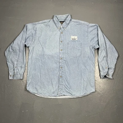 Vintage 90s Empire Sports Network Embroidered Denim Shirt Button Down XL Blue  - Image 1 of 4