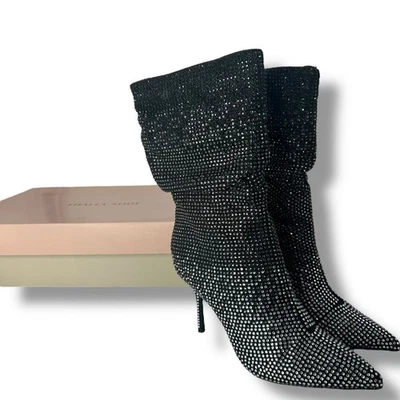 NEW Thalia Sodi Silver Black rhinestone Embellished Boots Size 5.5 Fancy Heels - Image 1 of 4