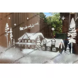 Christmas House Window Stencil-Lovestencil-For Use With Snow Spray - Picture 1 of 3
