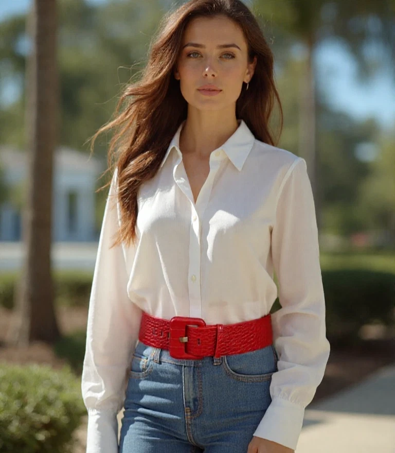 Cinturón de piel de animal de cuero sintético ancho rojo con hebilla cuadrada ajustable talla S M para mujer Foto 1 de 4