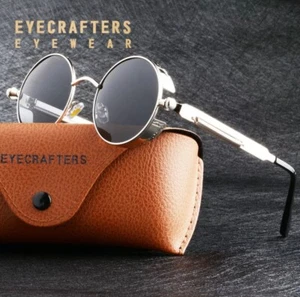 Retro Round Polarized Sunglasses Men Women Vintage Gothic Steampunk Glasses - Picture 1 of 14