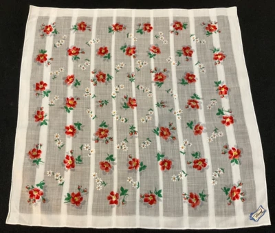 Винтажный носовой платок месяца полоски и цветы BURMEL с наклейкой - Изображение 1 из 2