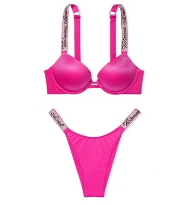 Victoria’s Secret Sexy RHINESTONE Shine Strap Push Up Bra Set Smooth Frenzy - Image 1 of 4