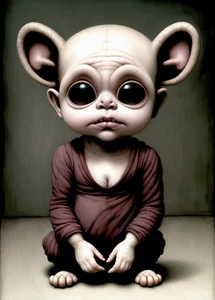 ACEO e9Art CNC cute creepy Surreal art Fantasy Mouse Elf Alien Goblin Troll - Picture 1 of 2