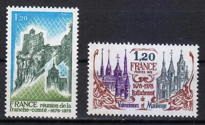 France 1978 MNH Mi 2119v ( matt gum ) -2120 Sc 1615-1616 Architecture set ** - Image 1 of 2