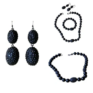 Juego de pulsera collar parure con cuentas negras vintage Kenneth Jay Lane con S - Imagen 1 de 7
