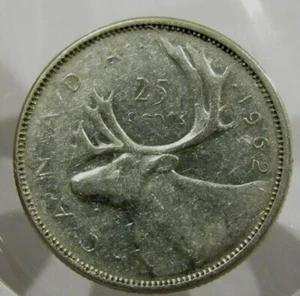 1962 Canadian Quarter 25 Cent 80% Silver Coin - Canada #1 - Picture 1 of 2