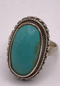 Chapel-Zenray Sterling Silver Stabilized Turquoise Ring Size 7 3/4 Flawed Read - Picture 1 of 6