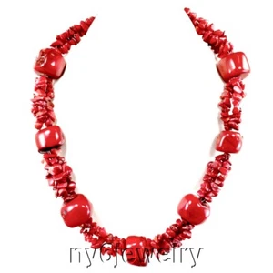 Red Coral Nugget large Chip Toggle Statement Bib Necklace 19" FREE SHIPPING - Picture 1 of 2