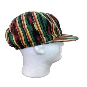 Vintage 80s 90s Woven Striped Floppy Hip Hop Newsboy Hat Colorful One Size - Picture 1 of 8