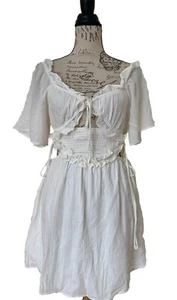 Sabo Dress White Short Cut Out Mid Drift Short Puff Sleeve Size 4 - Picture 1 of 7