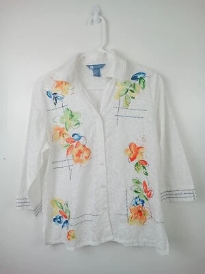 Blusa Top Koret Para Mujer Pequeña Manga 3/4 Floral Artística Semi Transparente Arte para Usar  Foto 1 de 4