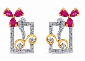 1.14ct Natural round diamond 14K yellow gold ruby wedding stud Earrings - Picture 1 of 3