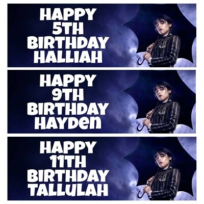 WEDNESDAY Personalised Birthday Banners - Wednesday Addams Birthday Banners - D2