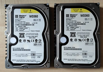 2 x WD Raptor 36GB 10,000RPM (WD360GD-00FNA0) SATA HDDs - tested & wiped - Image 1 of 4