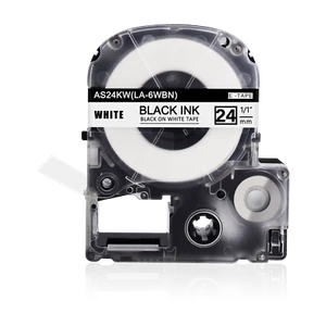 1PK Black on White 24mm Label Fits EPSON LK-6WBN King Jim SS24KW Tepra Pro Tape - Picture 1 of 12