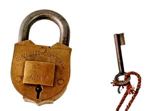 Vintage altes antikes Messing Handarbeit seltenes Vorhängeschloss mit kniffligem offenem Systemschloss - Bild 1 von 11