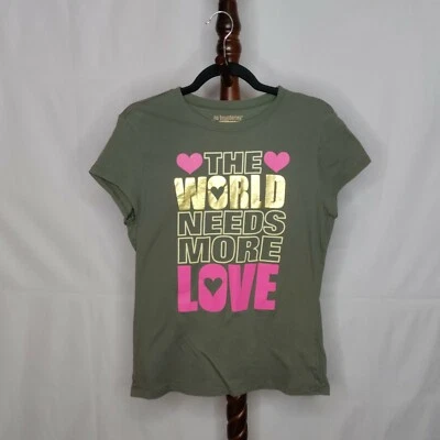 No Boundaries Mujer XL Camiseta Verde "El Mundo Necesita Más Amor" Manga Corta Foto 1 de 4