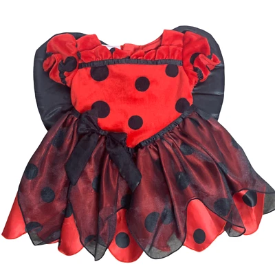 Miniwear vestido joaninha bolinhas 3-6 meses asas de veludo vermelho fantasia vestir - Imagem 1 de 4