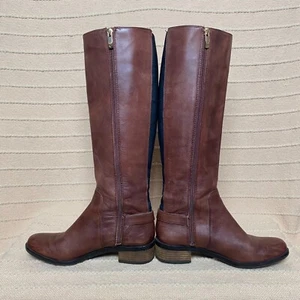 Vince Camuto Leather Tall Boots Women Volero Gingerbread Brown Buckle Ranch 7M - Picture 1 of 24