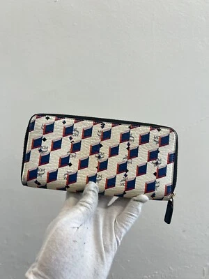 MCM Visetos Beige Blanco Monograma Cartera Larga Cremallera Organizador Portatarjetas Foto 1 de 4