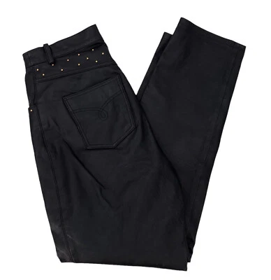 Black Studded Accent Womens Leather Pants Size 28 High Rise David Benjamin - Image 1 of 4