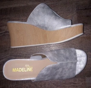 Madeline Girl Throwback Size 10 Silver Platform Wedge Sandals Slides Open Toe - Picture 1 of 5