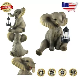Charming Freestanding Elephant Sculpture with Lantern - Perfect for Gardens - Picture 1 of 9