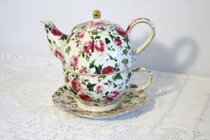 A SPECIAL PLACE 2001 China PINK ROSES Tea For One Tea Pot Cup Saucer - Picture 1 of 6