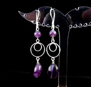 Pendientes largos hechos a mano con amatistas - Pendientes mujer plata 925 vintage - Imagen 1 de 7